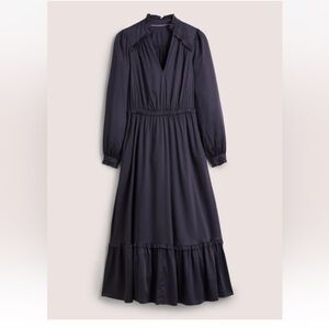 Boden Pleat Detail Satin Midi Dress Navy Blue Tencel 10